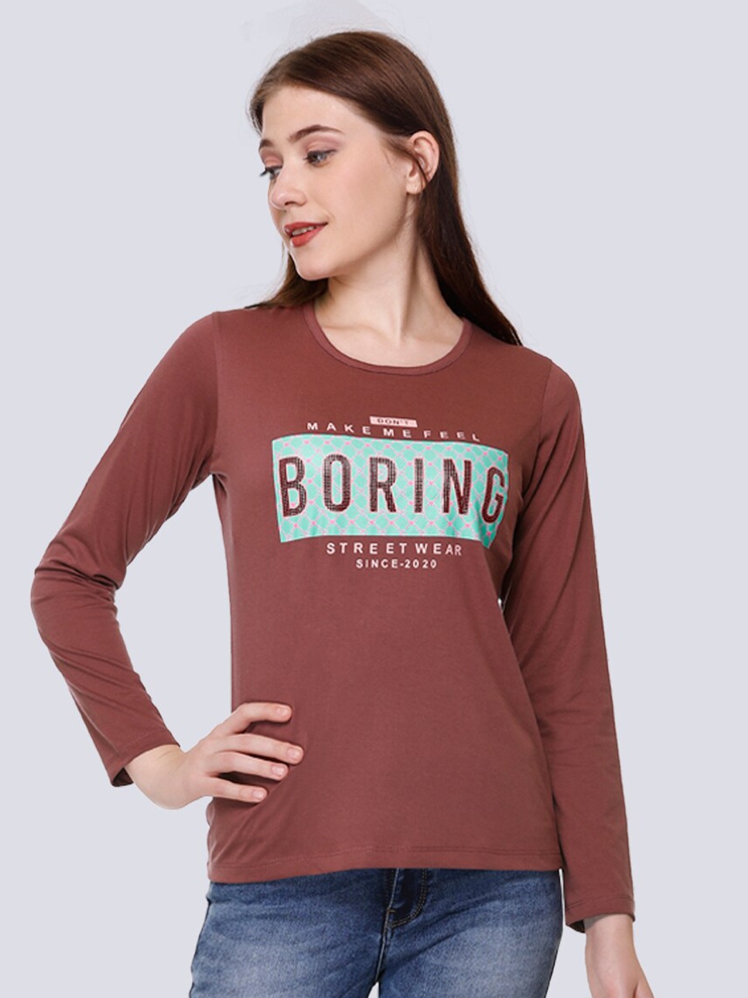 

UNEMODE Typography Printed Cotton Casual T-Shirt, Brown