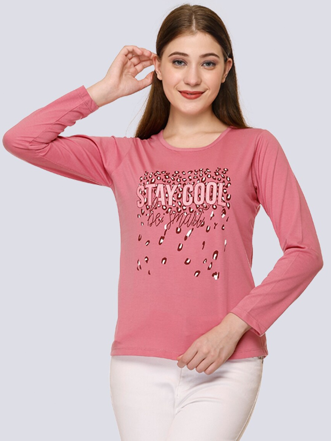 

UNEMODE Graphic Printed Cotton Casual T-Shirt, Rose
