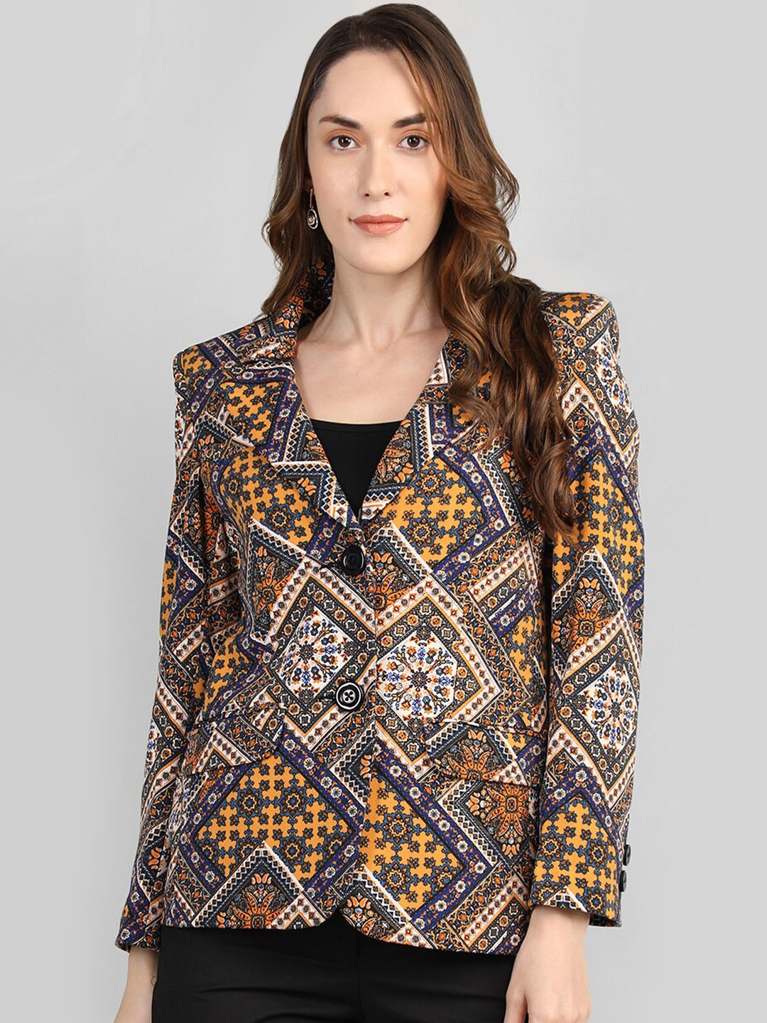 

CHKOKKO Printed Notched Lapel Single-Breasted Blazer, White