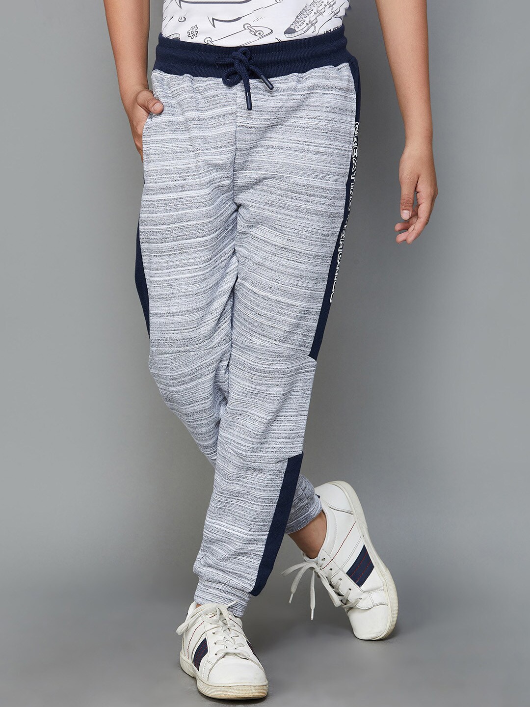 

Fame Forever by Lifestyle Boys Striped Cotton Mid-Rise Joggers, Grey melange