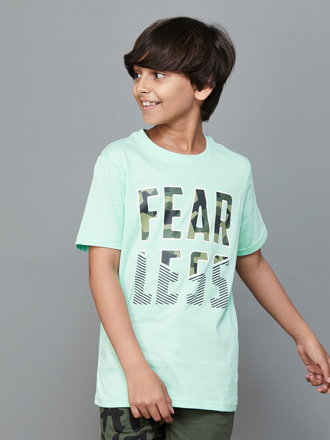Fame Forever by Lifestyle Boys Typography Printed Pure Cotton T-shirt, Green