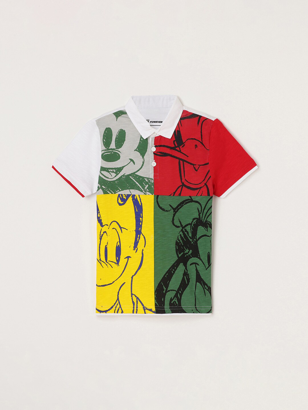 

Fame Forever by Lifestyle Boys Mickey & Friends Printed Polo Collar Pure Cotton T-shirt, White