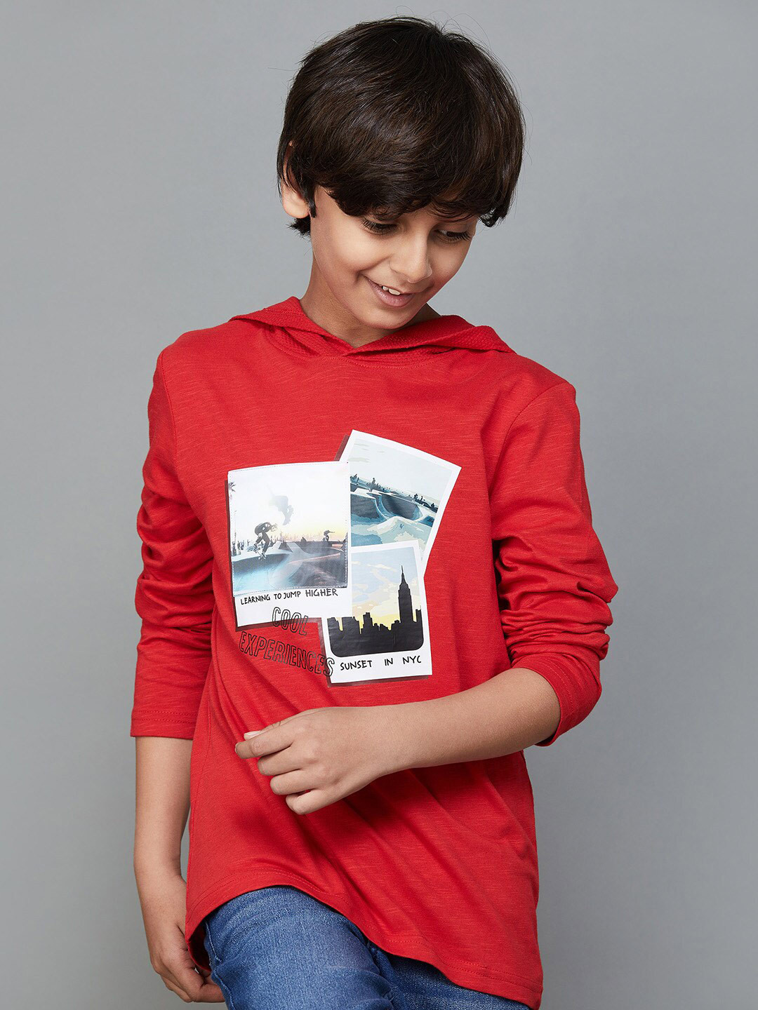 

Fame Forever by Lifestyle Boys Graphic Printed Hooded Pure Cotton T-shirt, Red