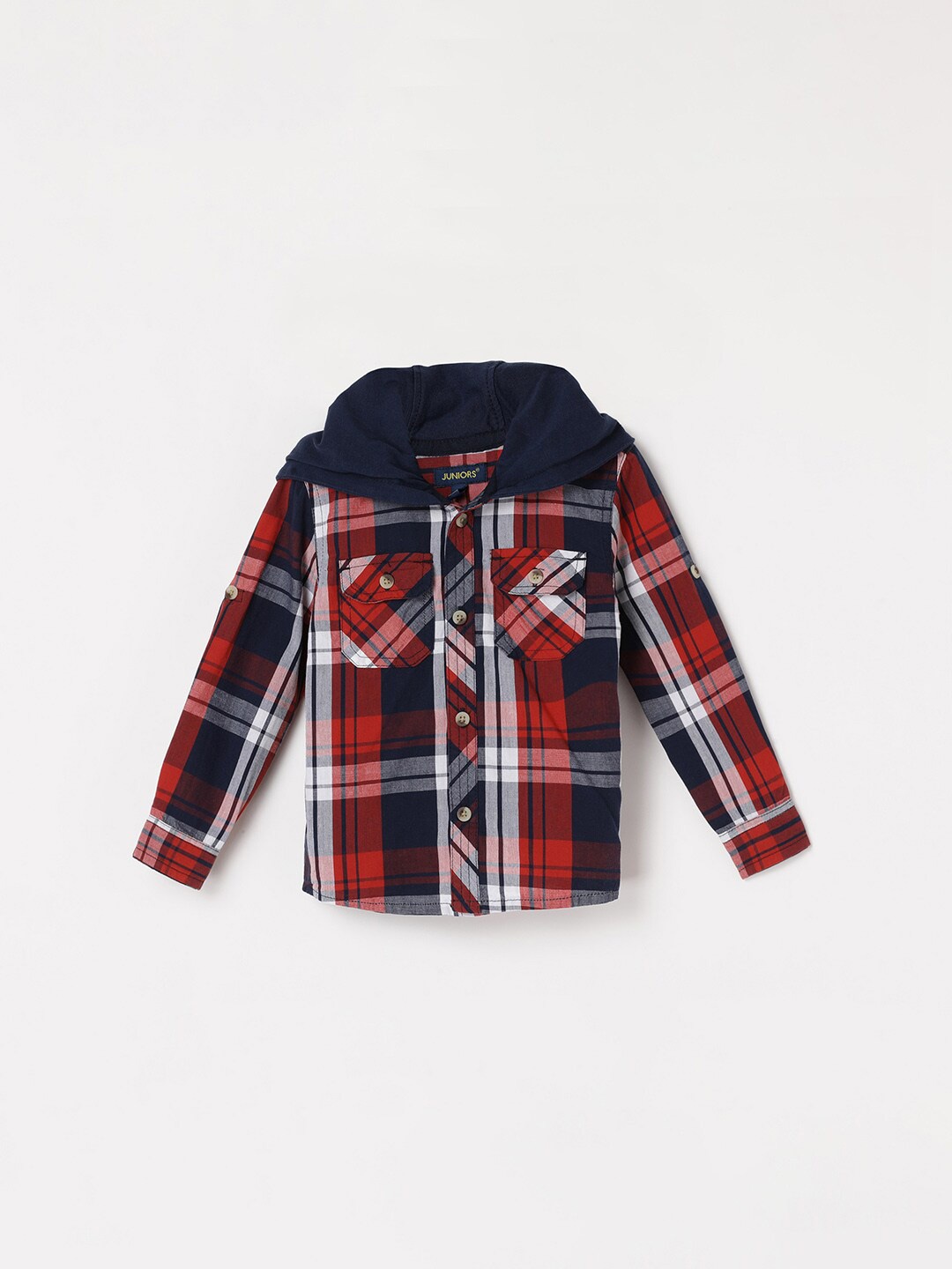 

Juniors by Lifestyle Boys Tartan Checked Pure Cotton Hooded Casual Shirt, Rust