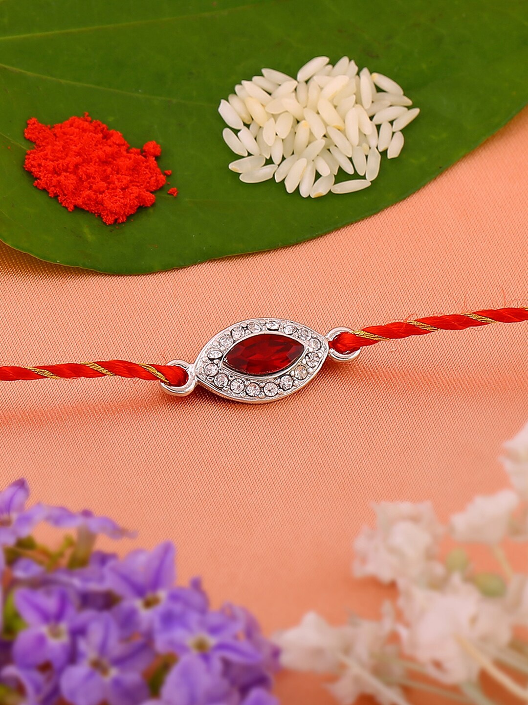 

Estele Unisex Rhodium Plated Rakhi, Red