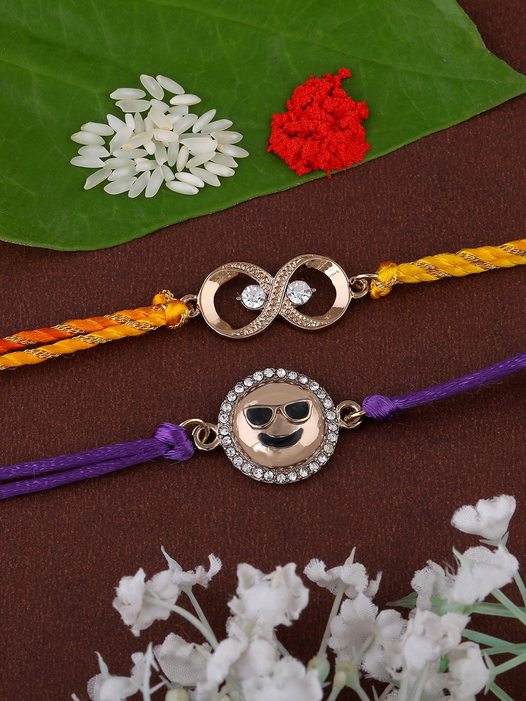 

Estele Unisex Set Of 2 Rose Gold-Plated Crystal-Studded Rakhis