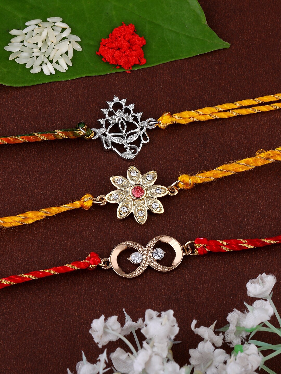 

Estele Unisex Set Of 3 Crystal-Studded Rakhis, Gold