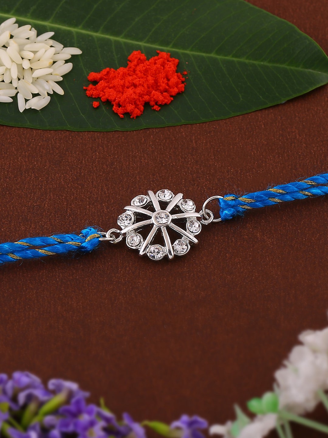 

Estele Unisex Rhodium-plated Crystal-Studded Rakhi, Silver