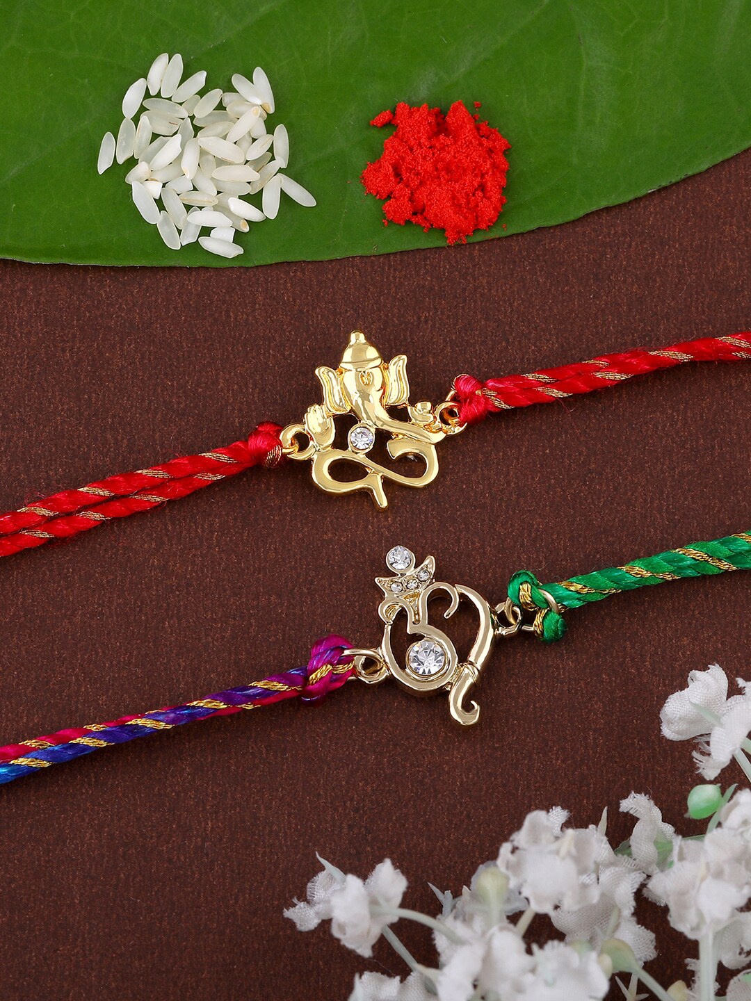 

Estele Unisex Set Of 2 Gold-Plated Crystal-Studded Rakhi
