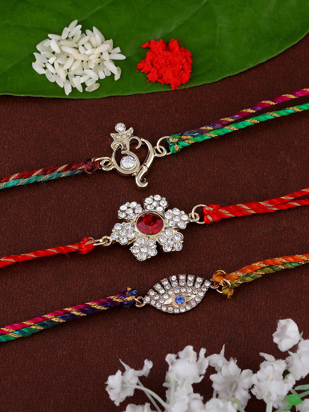 

Estele Set Of 3 Gold-plated Crystal-studded Rakhi