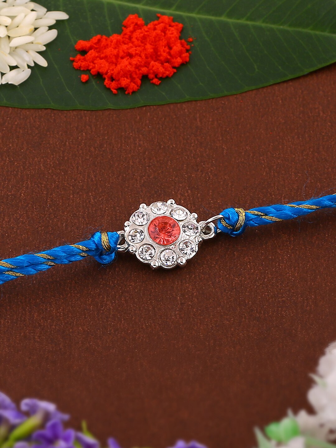 

Estele Unisex Rhodium-Plated Crystal-Studded Rakhi, Silver