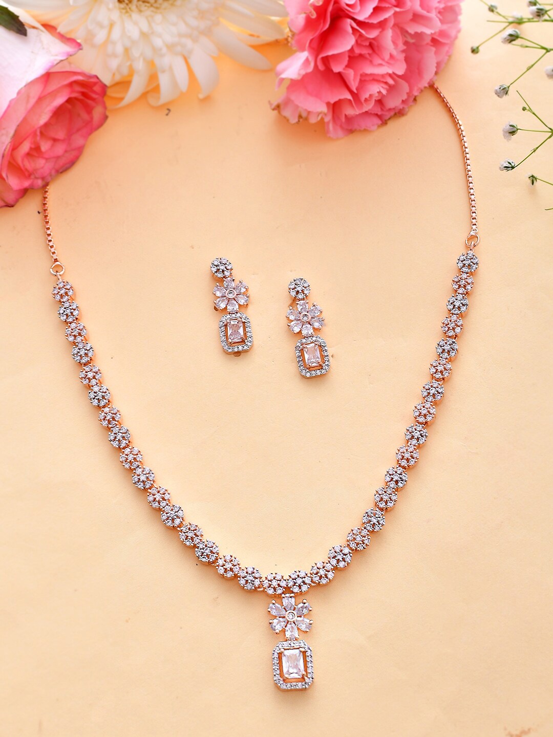 

Voylla Rose Gold-Plated CZ Studded Jewellery Set