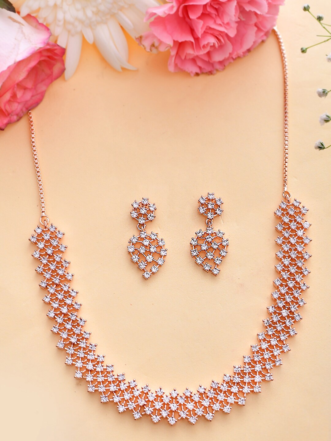 

Voylla Rose Gold-Plated CZ Studded Jewellery Set