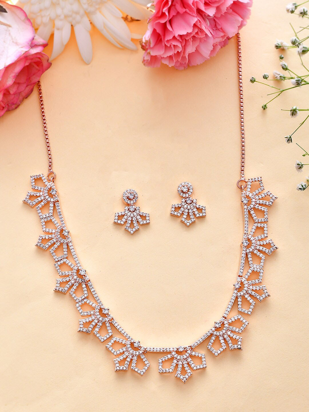 

Voylla Rose Gold-Plated CZ Studded Jewellery Set