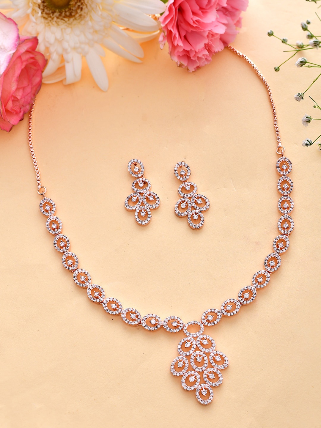 

Voylla Rose Gold-Plated CZ Studded Jewellery Set