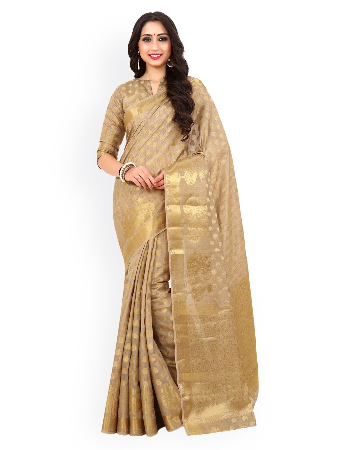 

MIMOSA Beige Art Silk Woven Design Kanjeevaram Saree