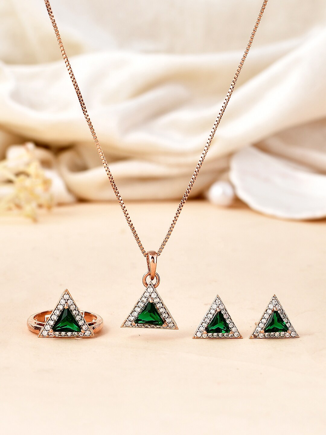 

Voylla Rose Gold-Plated Cubic Zirconia Stone Studded Jewellery Set