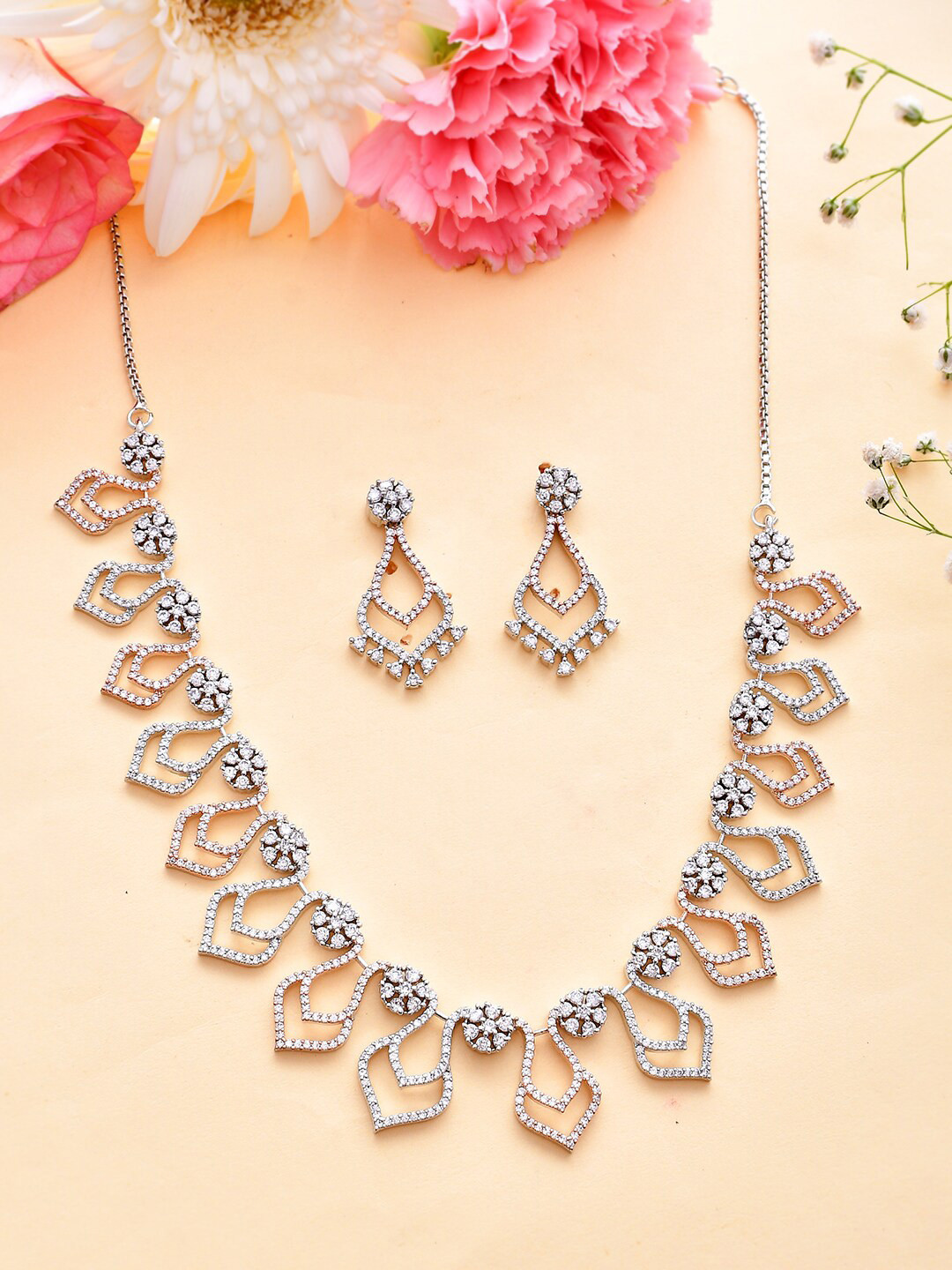 

Voylla Rose Gold-Plated Cubic Zirconia Studded Jewellery Set