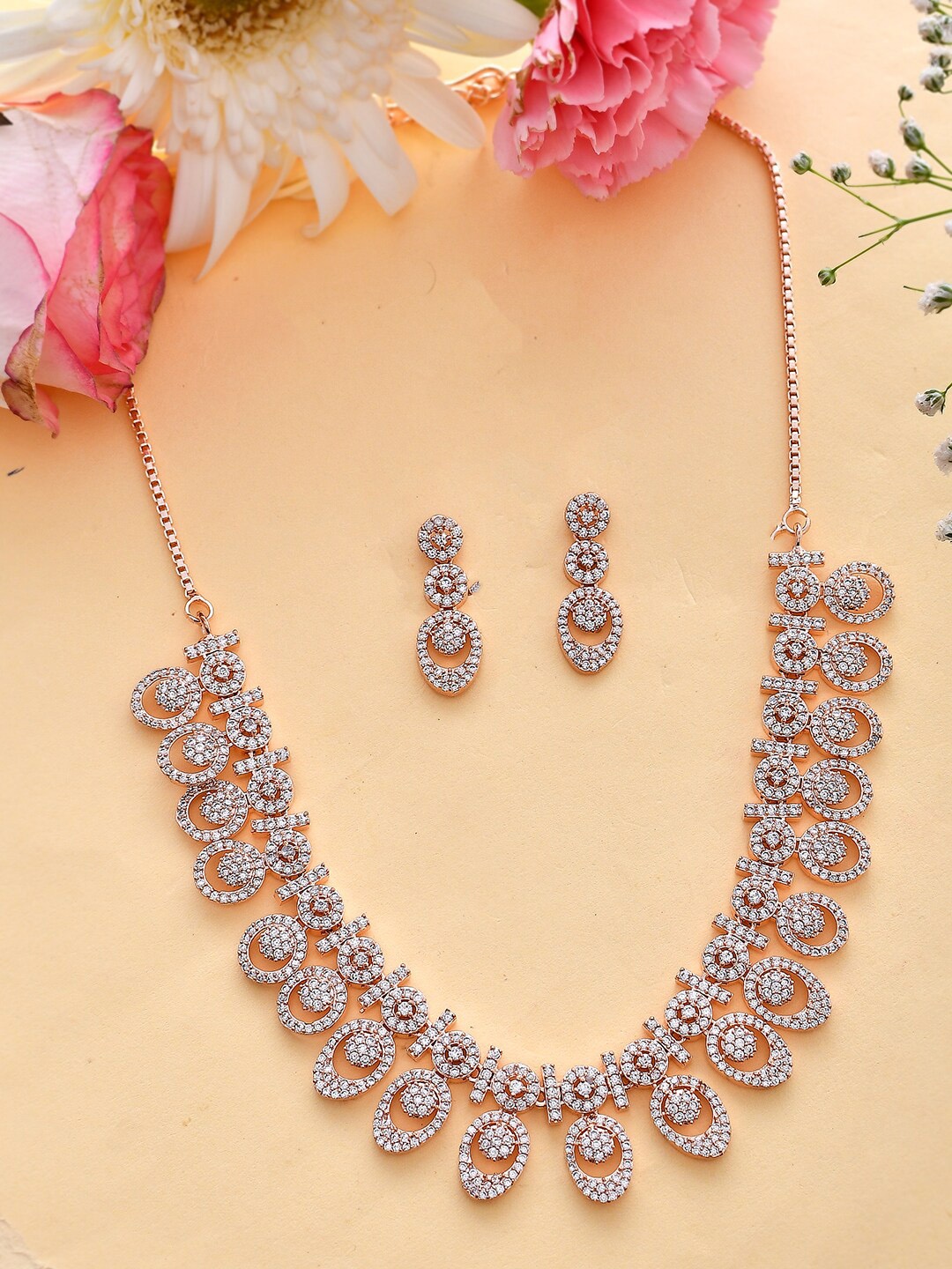 

Voylla Rose Gold-Plated CZ Studded Jewellery Set