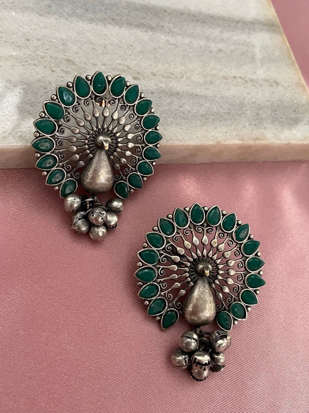 

Digital Dress Room Silver-Plated Peacock Shaped Studs Earrings