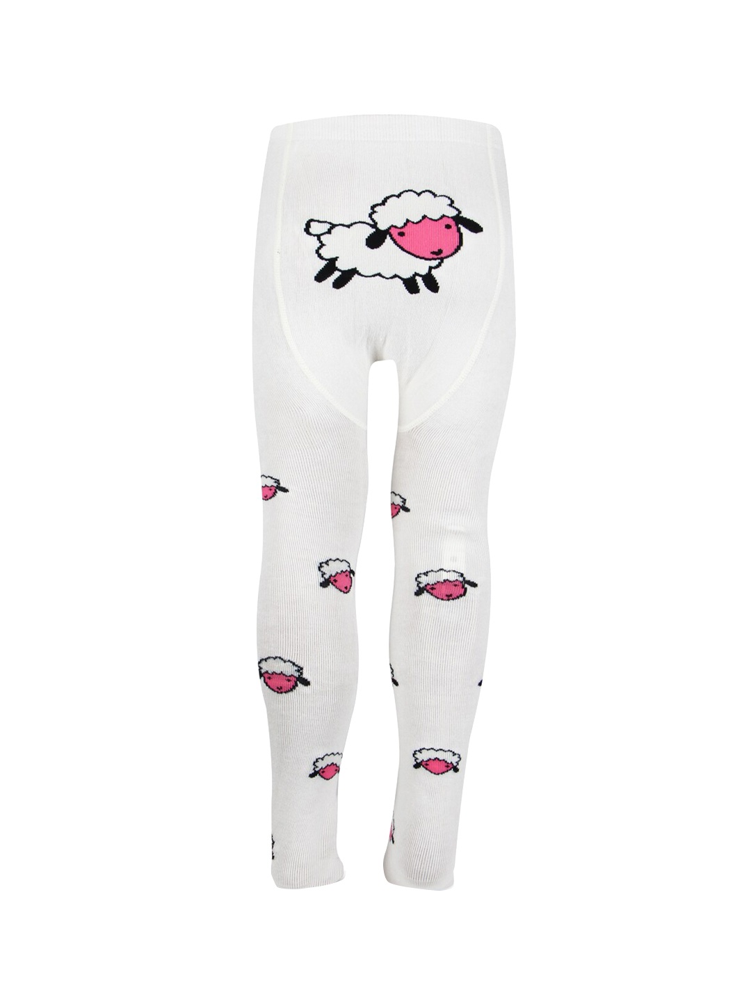 

Bonjour Kids Printed Cotton Tights With Attached Stockings, Off white