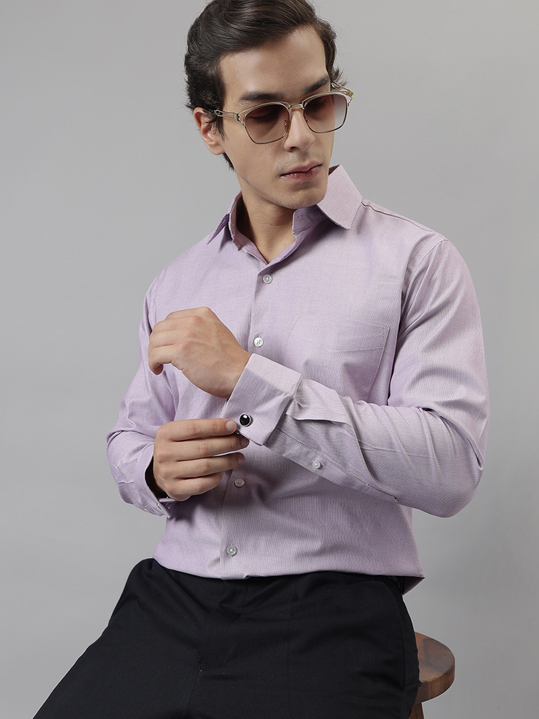 

Hancock Premium Self Design Pure Cotton French Cuff Slim Fit Formal Shirt, Lavender