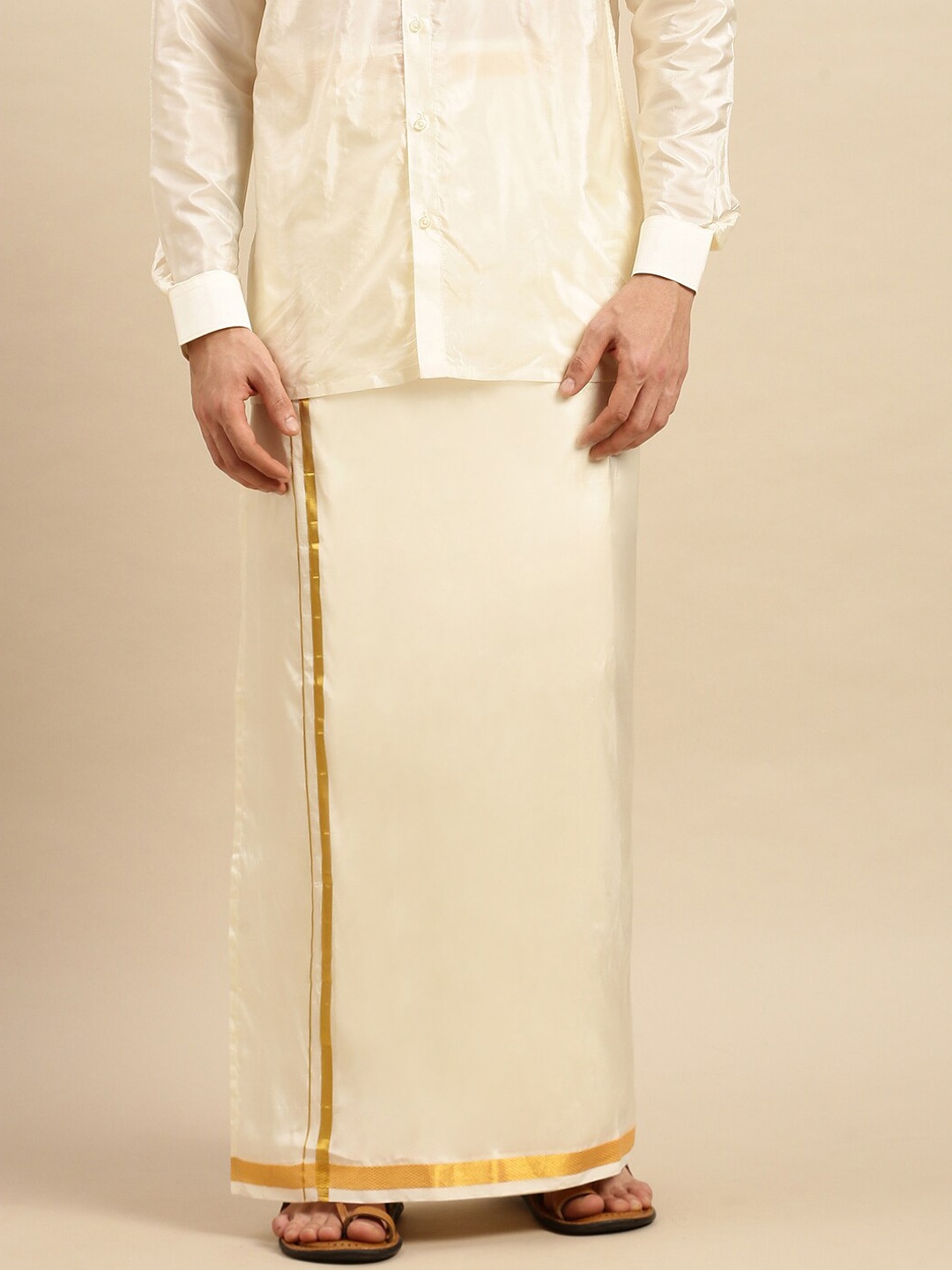 

Ramraj Men Zari Border Dhoti, Cream