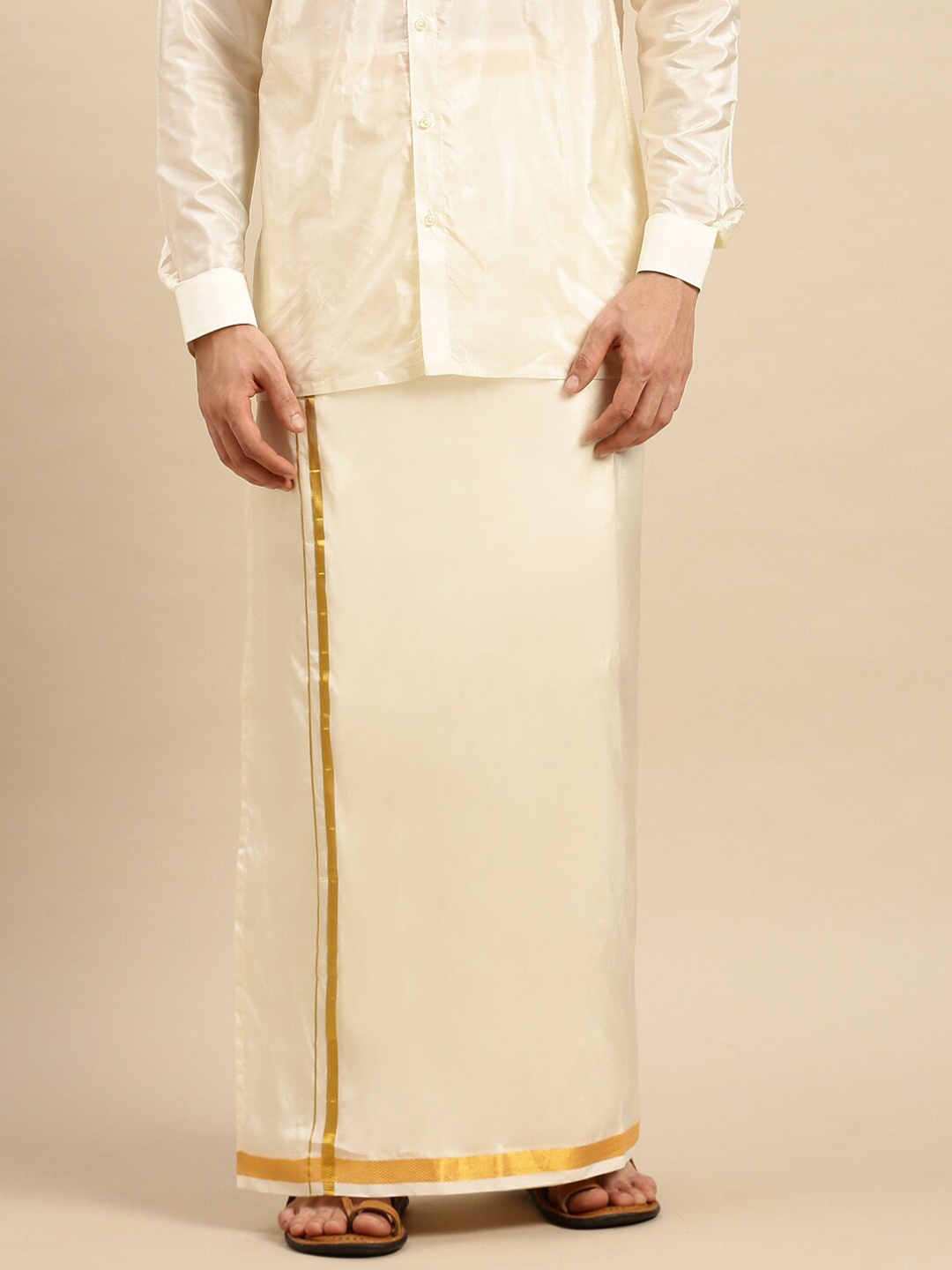 

Ramraj Men Zari Border Dhoti, Cream