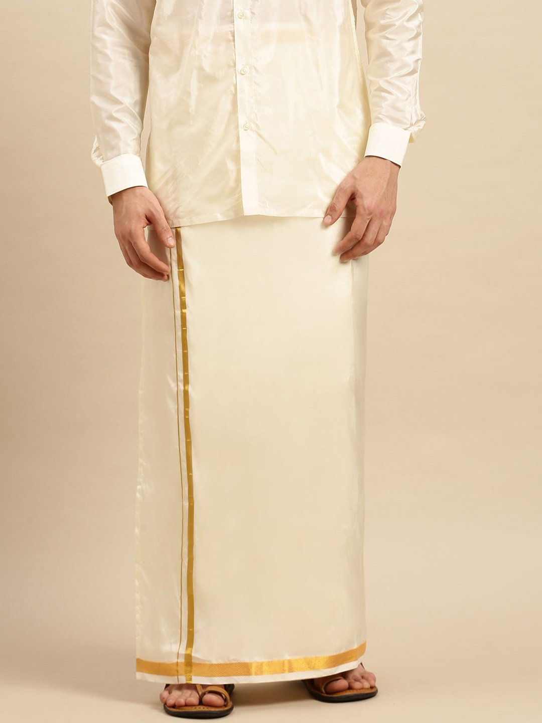 

Ramraj Men Zari Border Dhoti, Cream