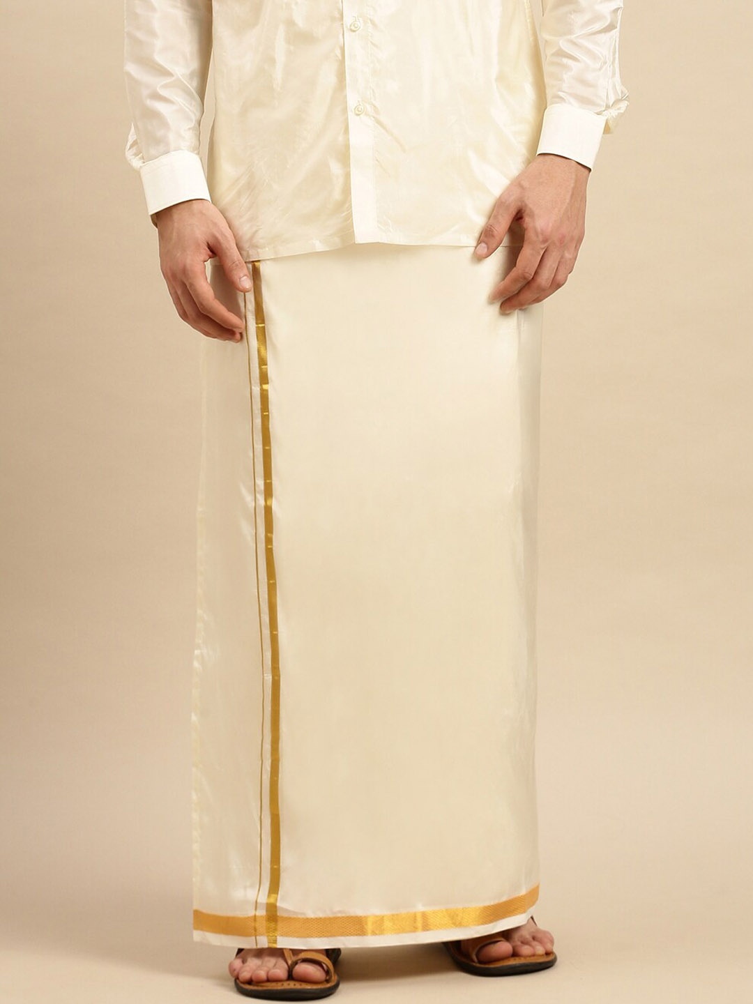 

Ramraj Men Zari Border Dhoti, Cream