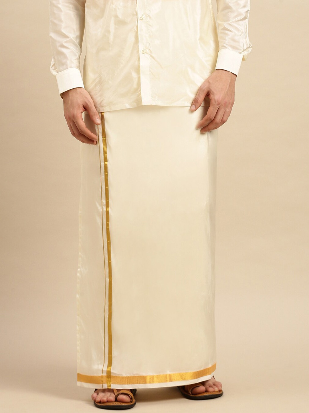 

Ramraj Men Zari Border Dhoti, Cream