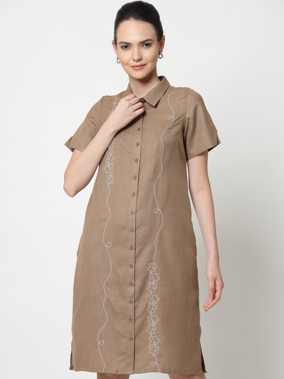 

OFFICE & YOU Shirt Collar Cotton Shirt Dress, Beige