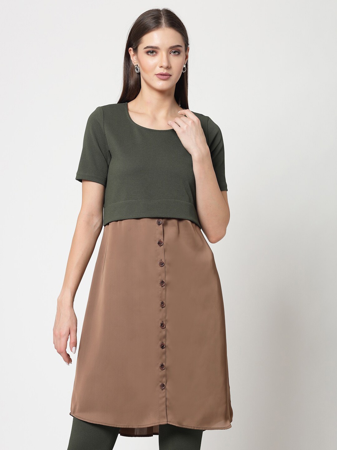 

OFFICE & YOU Colourblocked Satin Tunic, Olive