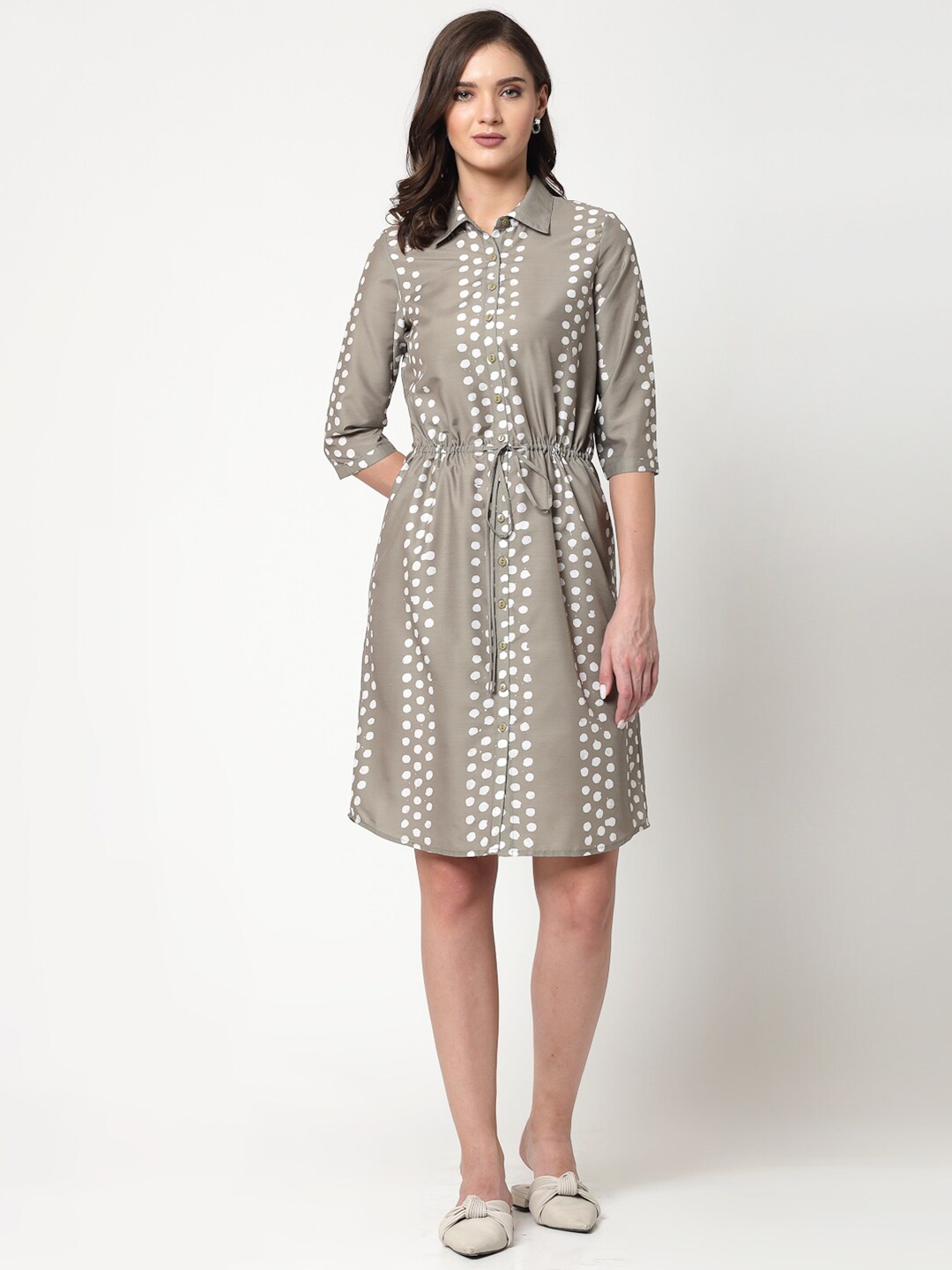 

OFFICE & YOU Polka Dot Print Shirt Dress, Olive