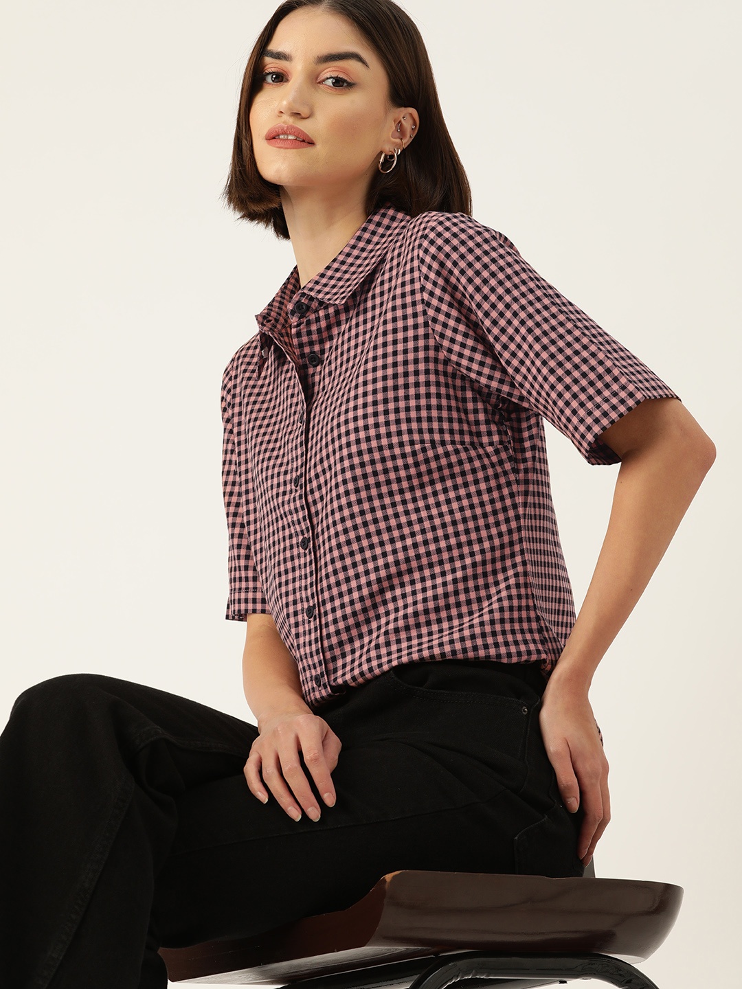 

DressBerry Women Original Grid Tattersall Checked Cotton Casual Shirt, Pink
