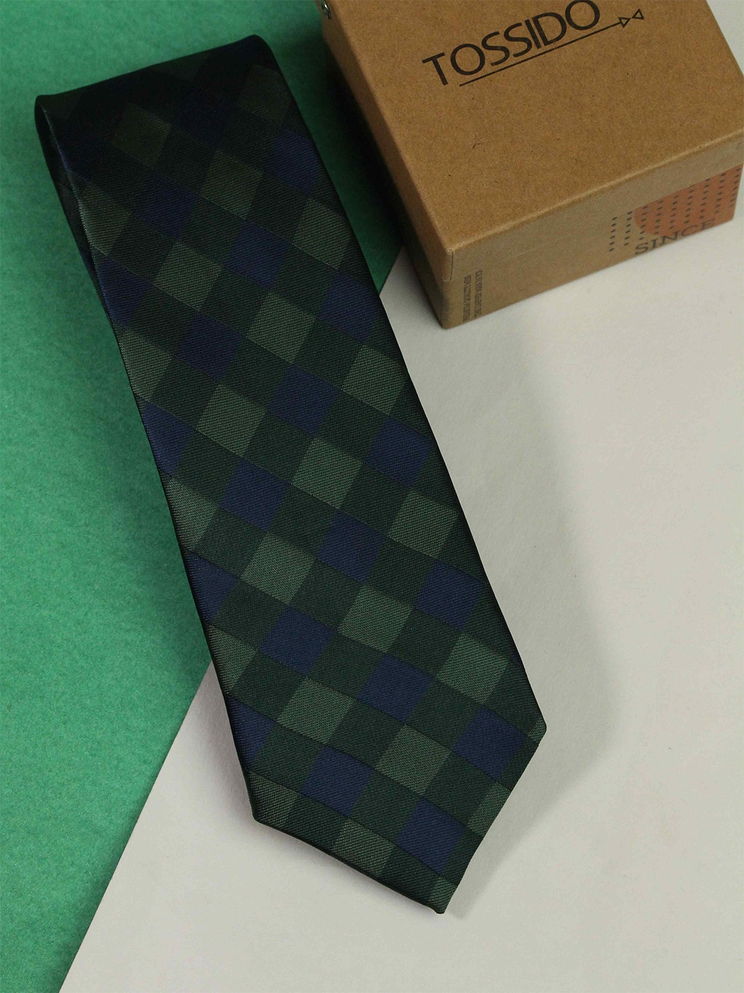 

Tossido Men Checked Broad Tie, Green