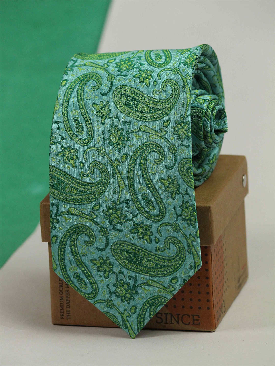 

Tossido Men Printed Microfiber Formal Broad Tie, Green