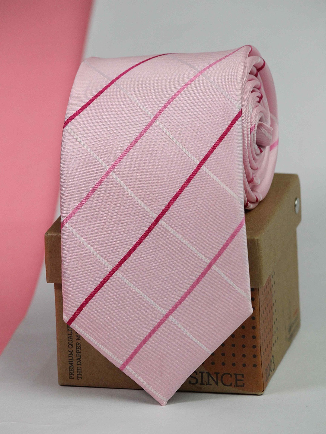 

Tossido Men Checked Broad Tie, Pink