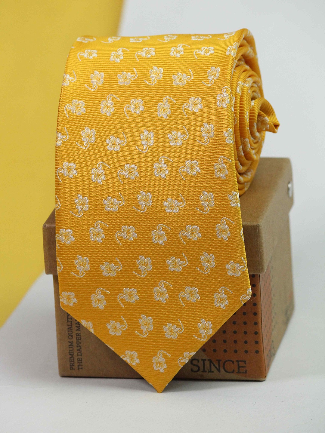 

Tossido Men Woven Design Broad Tie, Yellow