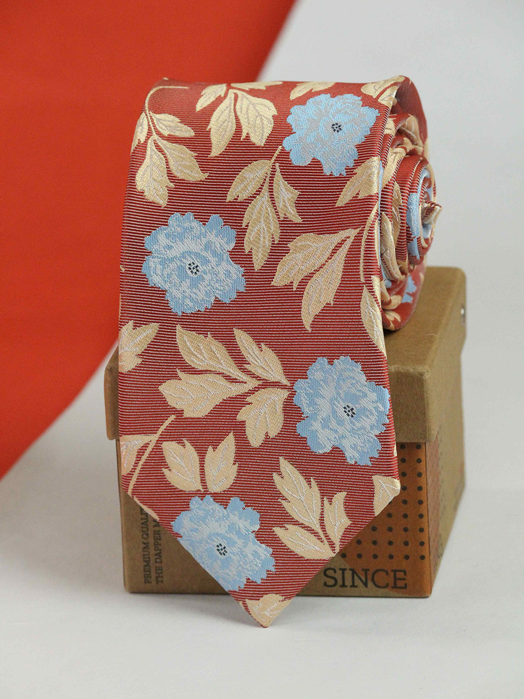 

Tossido Men Floral Woven Design Broad Tie, Red