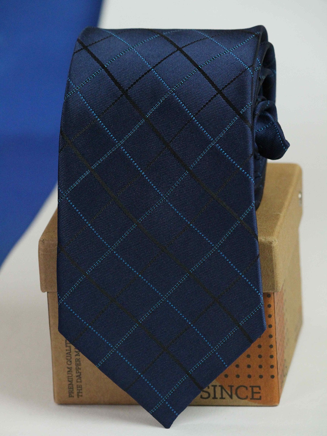 

Tossido Men Checked Broad Casual Tie, Blue