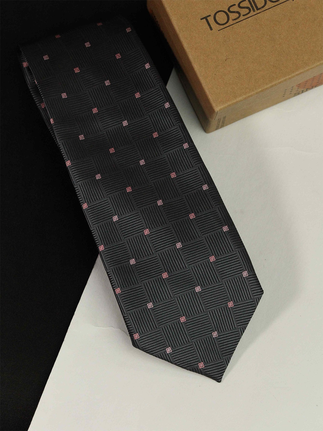 

Tossido Woven Design Broad Tie, Grey