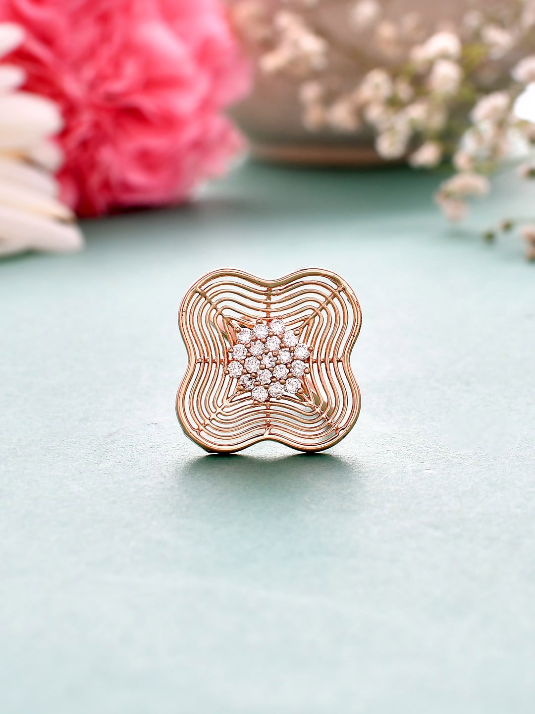 

Voylla Rose Gold-plated CZ-studded Adjustable Finger Ring