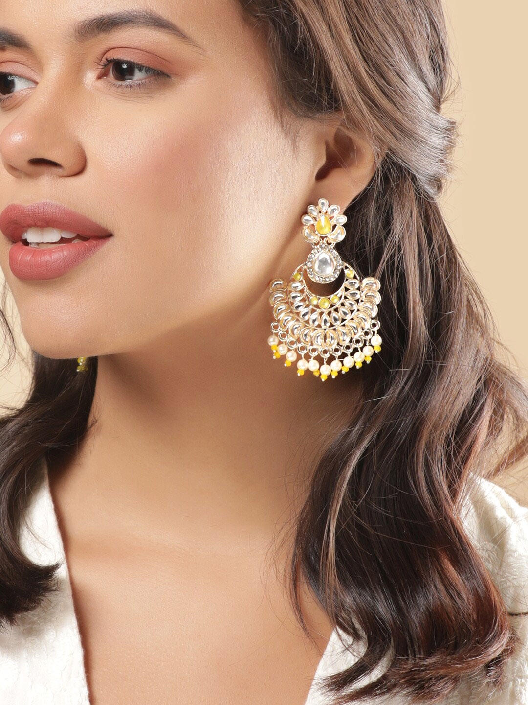 

Rubans Gold-Plated Kundan Contemporary Chandbalis