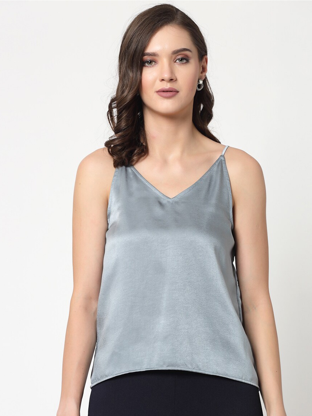 

OFFICE & YOU Shoulder Straps Satin Top, Grey