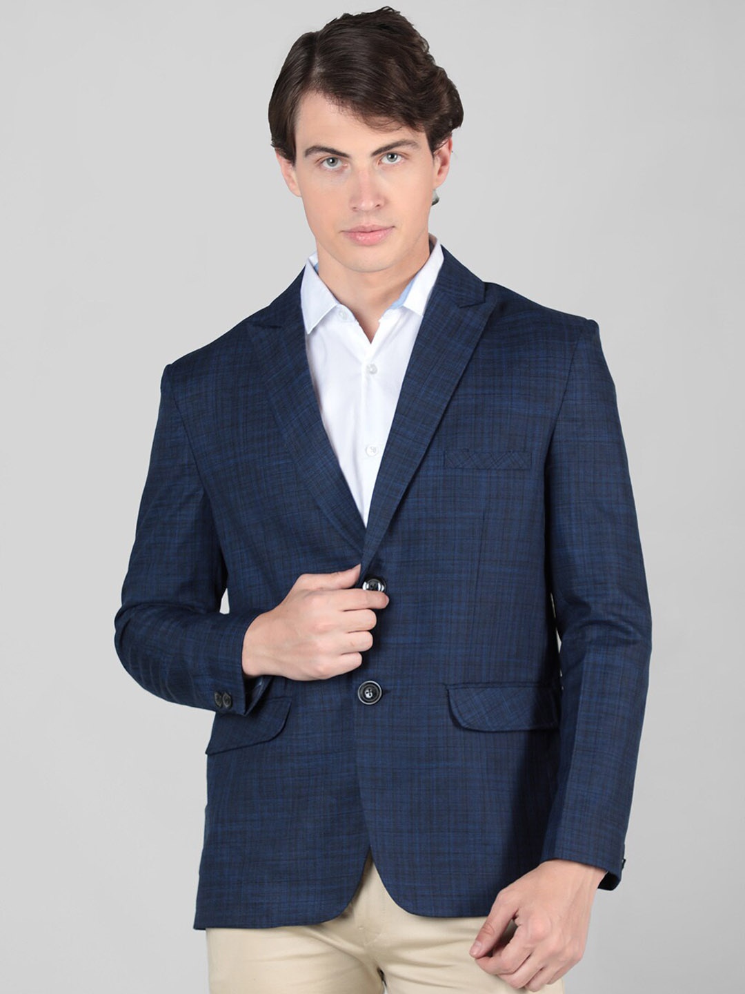 

CHKOKKO Self Design Single-Breasted Casual Blazers, Blue