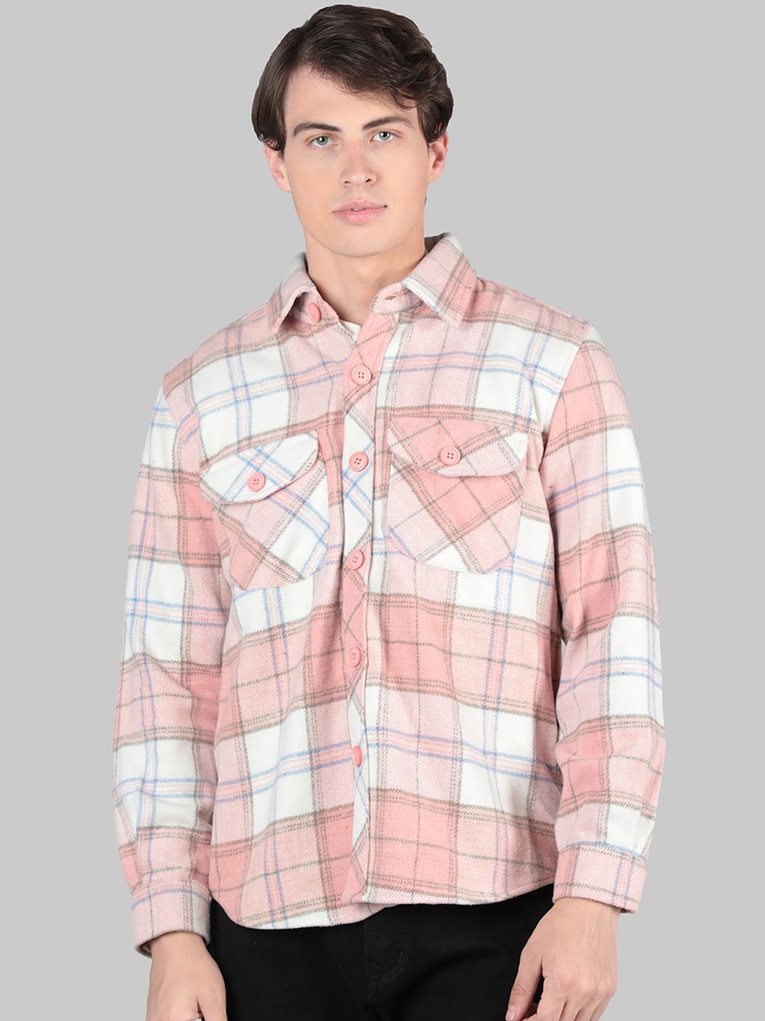 

CHKOKKO Checked Acrylic Shacket, Pink