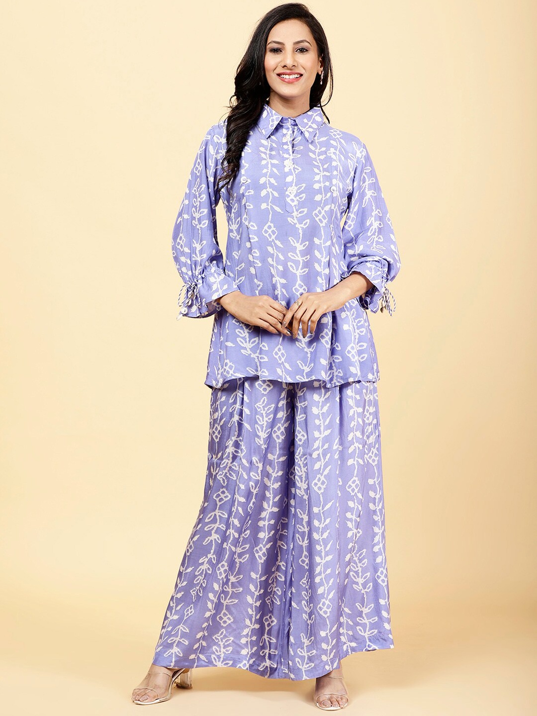 

Meena Bazaar Floral Printed Top With Palazzos, Purple