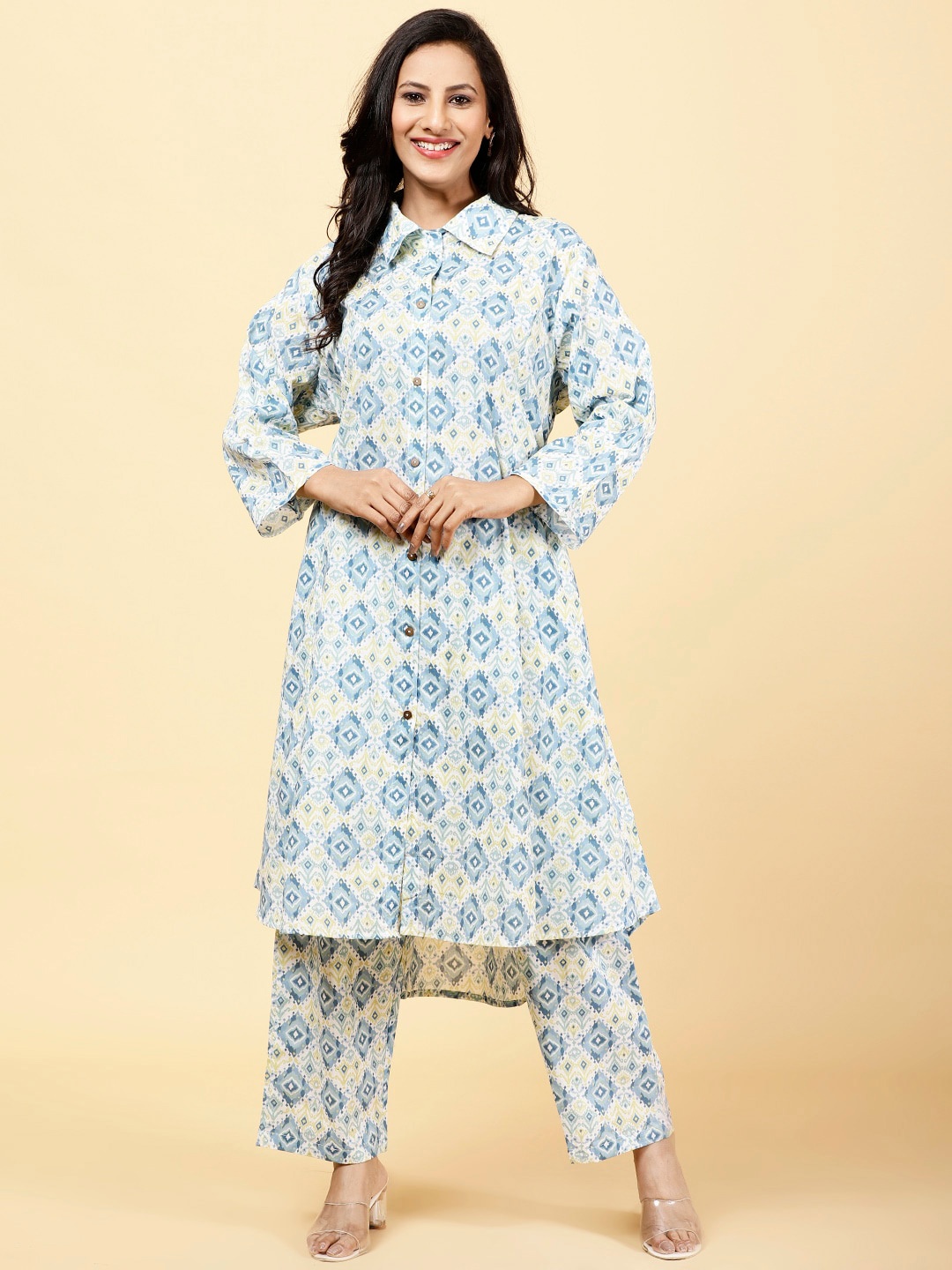 

Meena Bazaar Ethnic Motifs Printed Kurta With Trousers, Blue
