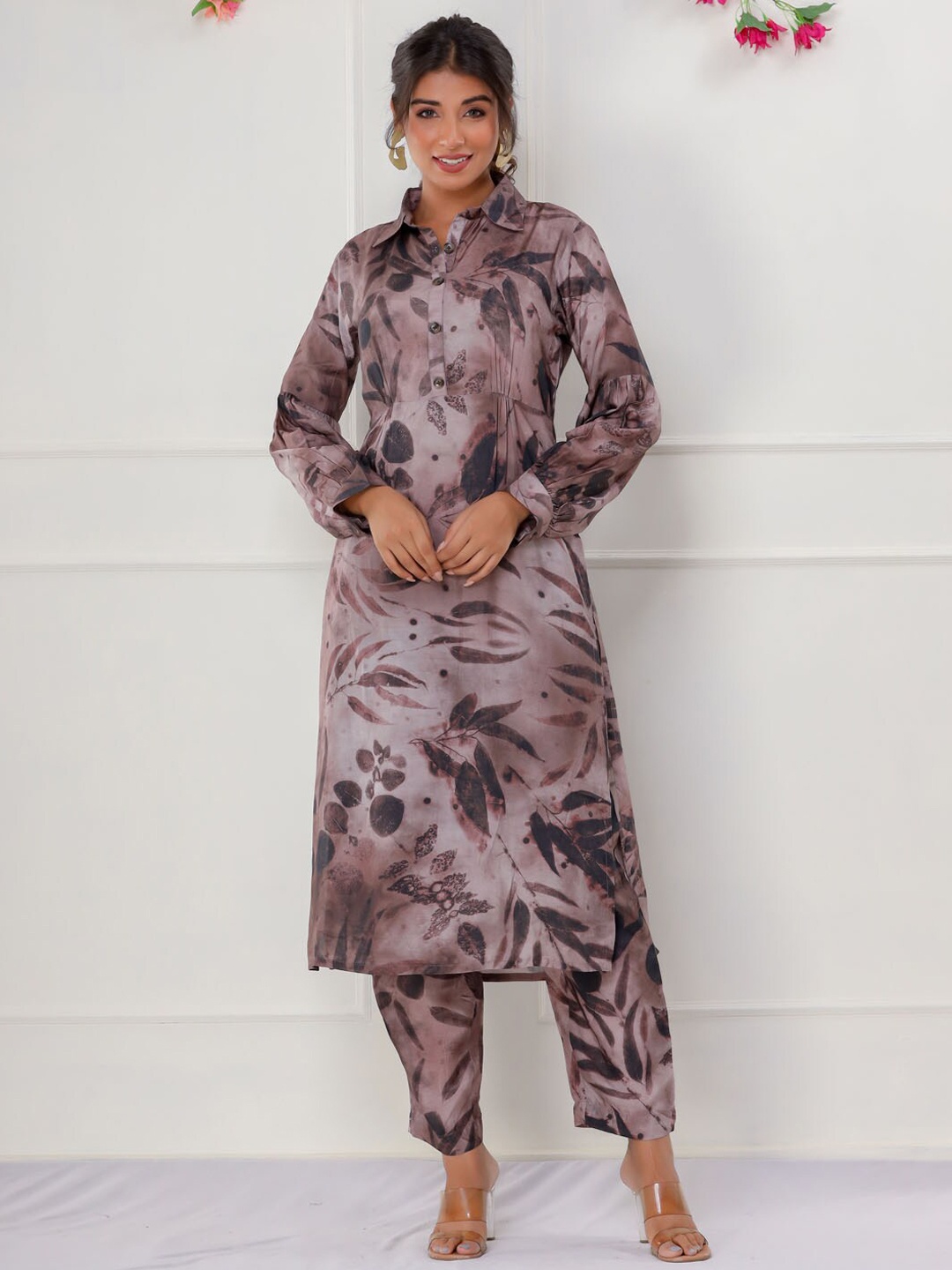 

Meena Bazaar Floral Printed Kurta With Trousers, Brown